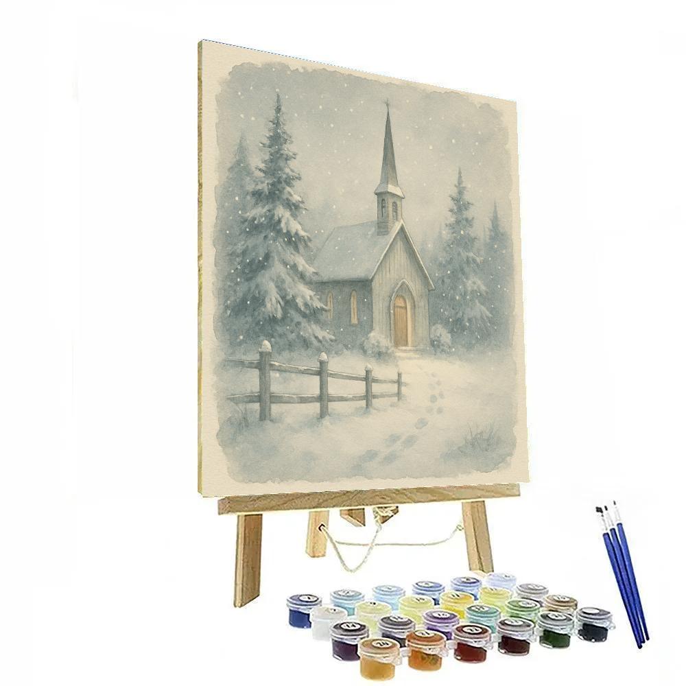 Quiet Country Church Beneath Snowfall Veil Painting by numbers kit