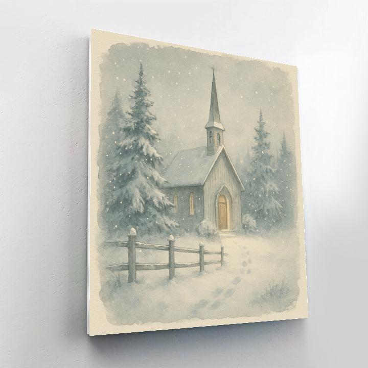 Quiet Country Church Beneath Snowfall Veil Painting by numbers kit