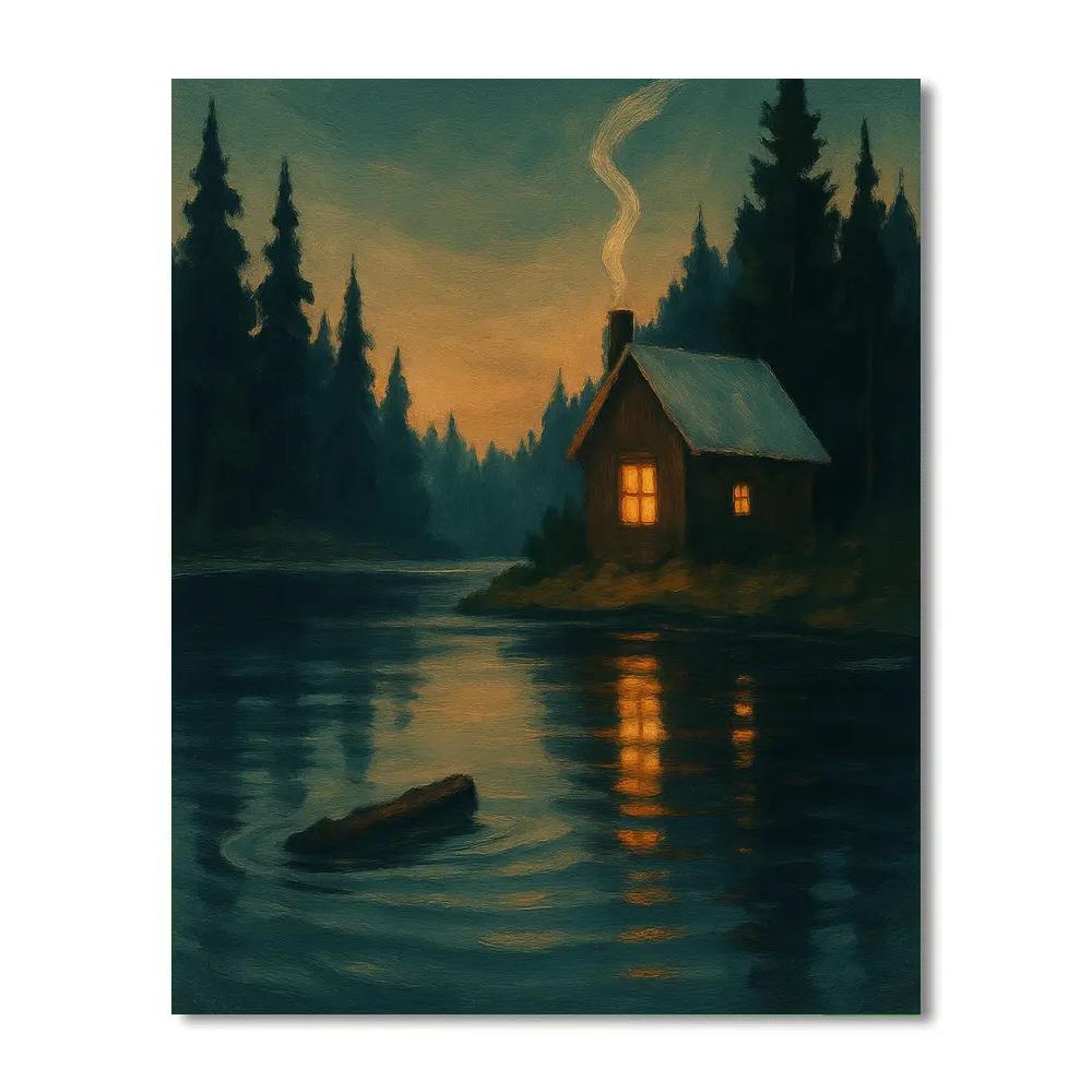 Cabin Glow At The Fir Needle Shore Paint by numbers kits
