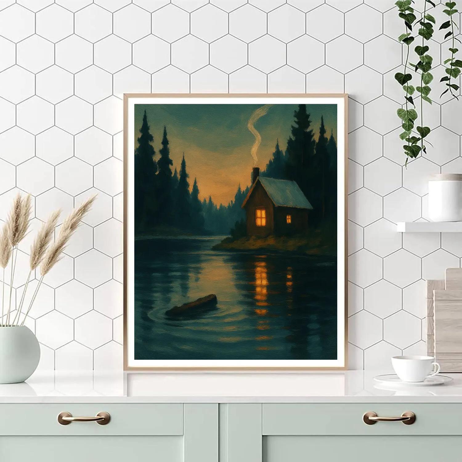 Cabin Glow At The Fir Needle Shore Paint by numbers kits