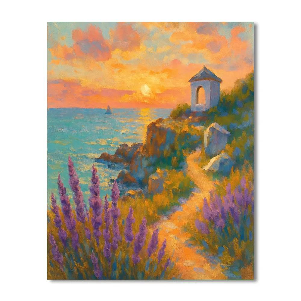 Cliffside Lavender Coast At Sunset Numbered painting kits