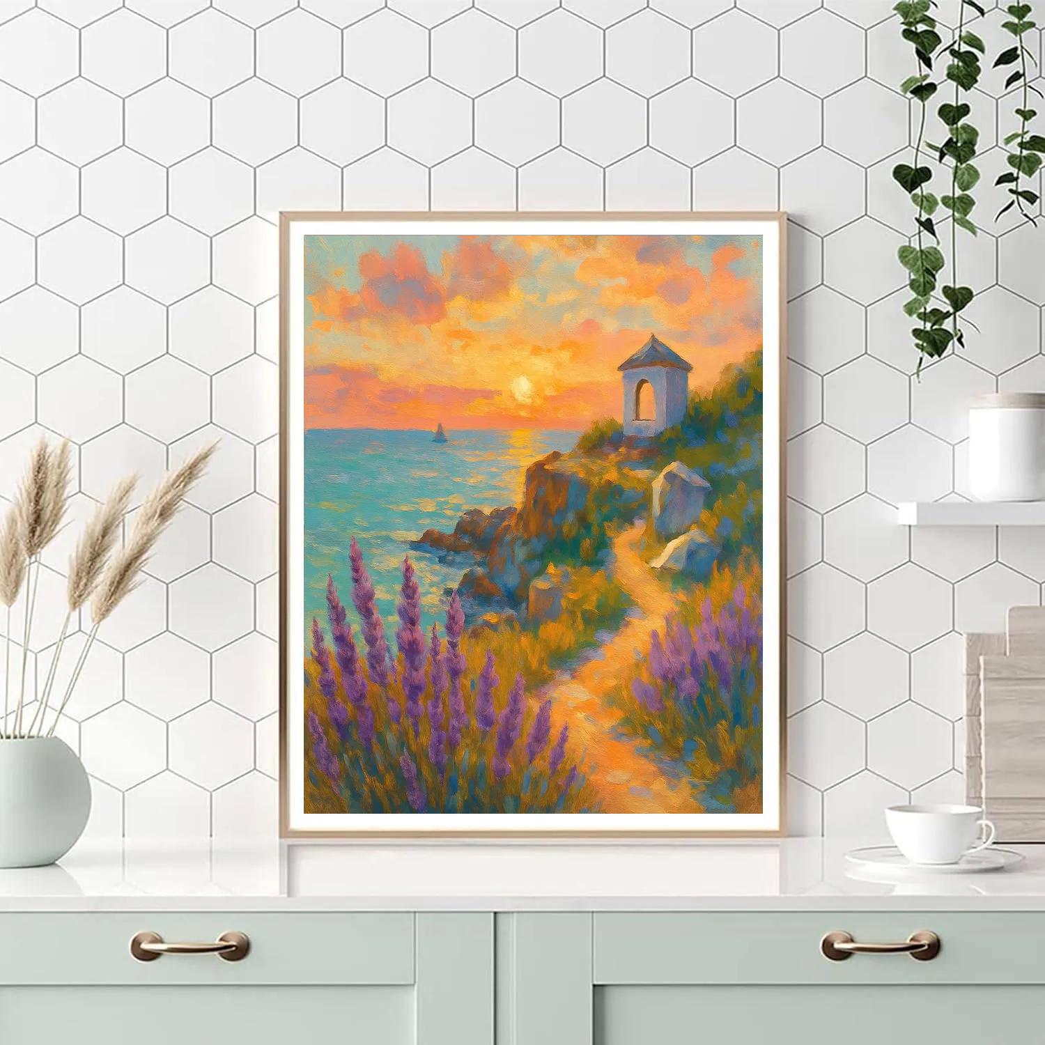 Cliffside Lavender Coast At Sunset Numbered painting kits
