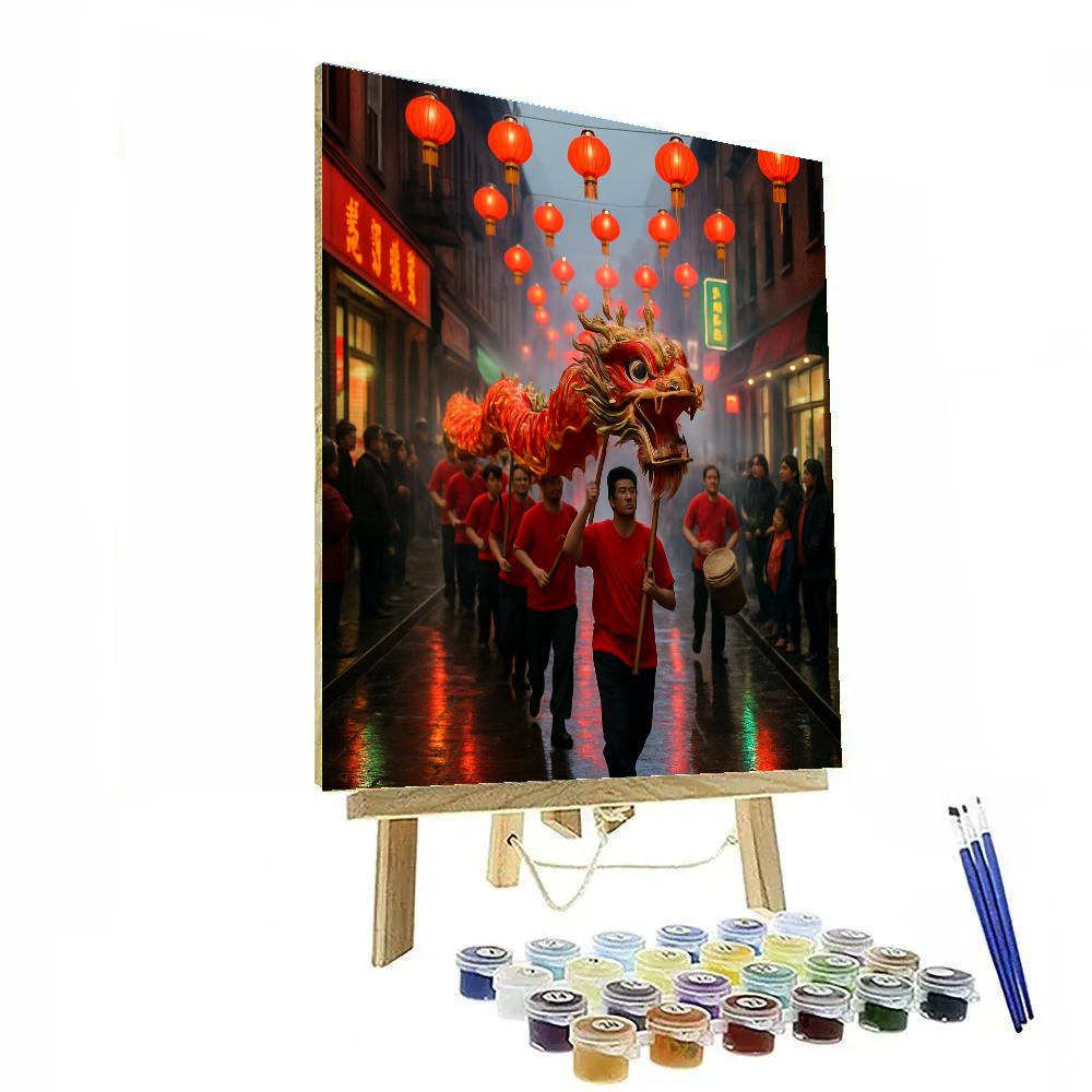Lunar New Year Dragon Dance Chinatown Rain Painting by numbers kit