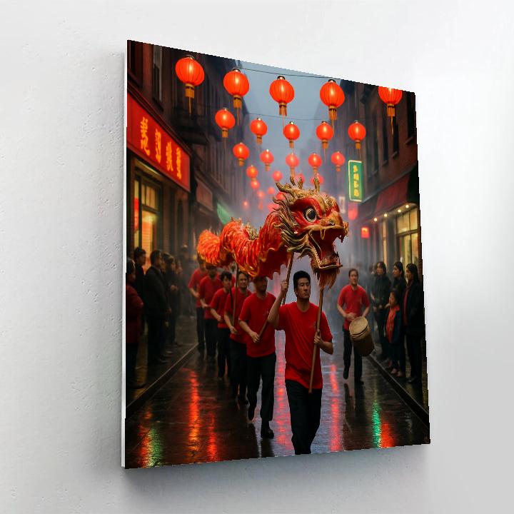Lunar New Year Dragon Dance Chinatown Rain Painting by numbers kit