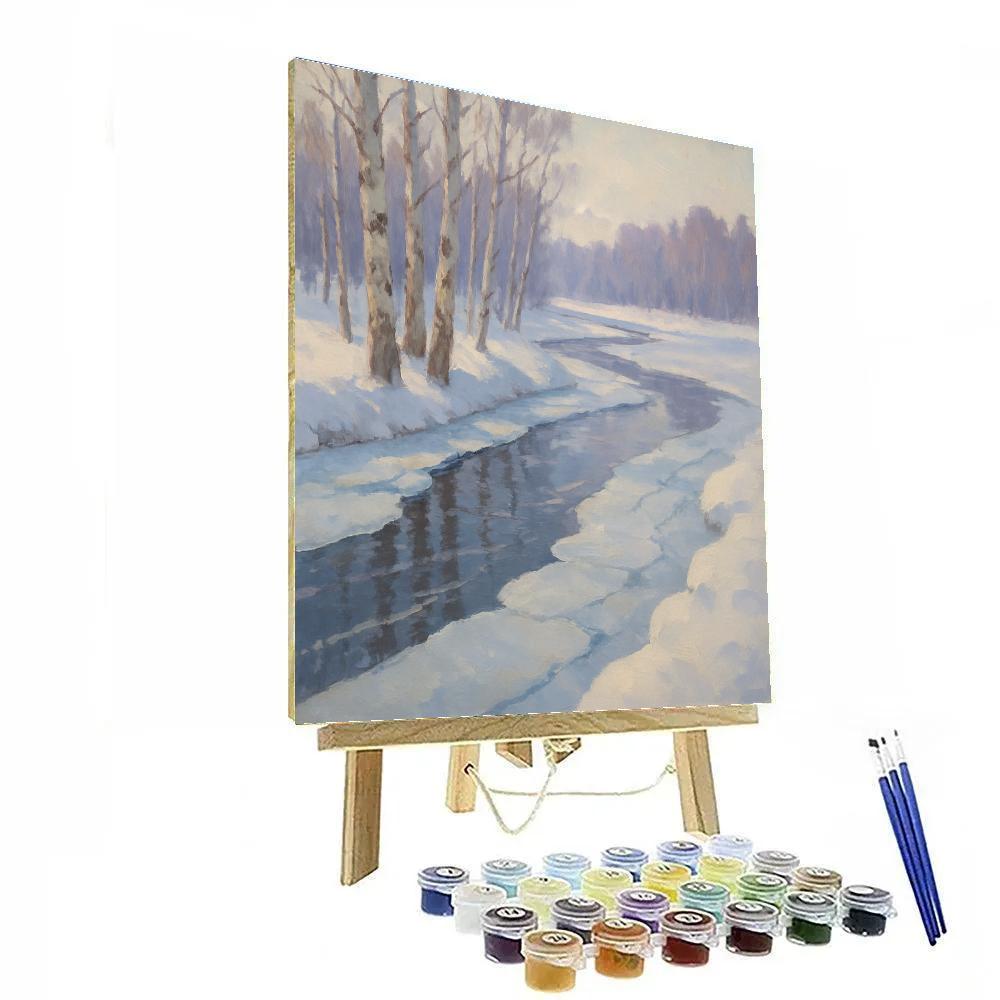 Frozen River Bend With Birch Reflections Painting by numbers kit