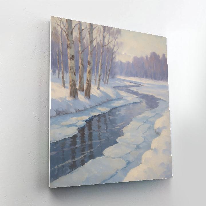 Frozen River Bend With Birch Reflections Painting by numbers kit