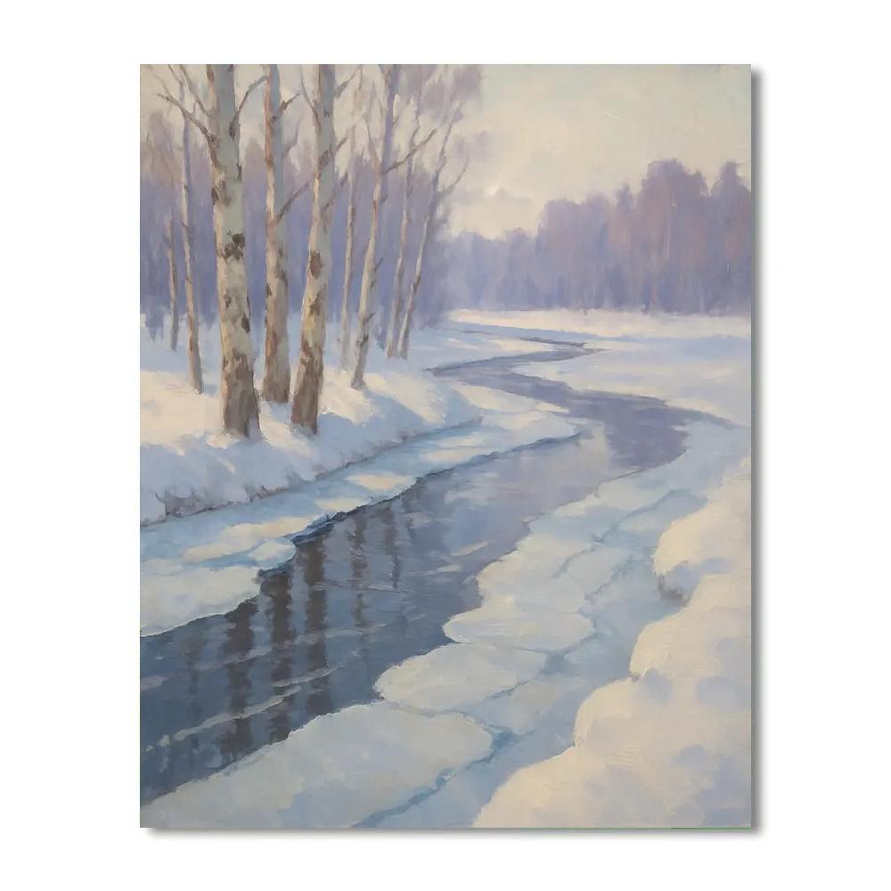 Frozen River Bend With Birch Reflections Painting by numbers kit