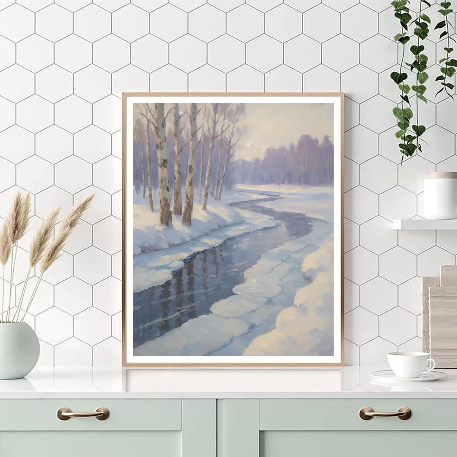 Frozen River Bend With Birch Reflections Painting by numbers kit