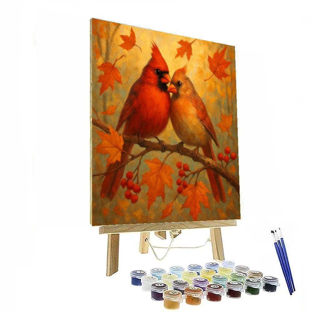 Autumn Cardinals In The Maple Ember Canopy Paint by numbers kits