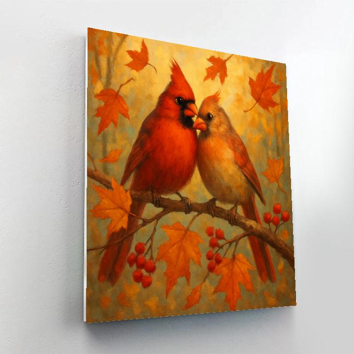 Autumn Cardinals In The Maple Ember Canopy Paint by numbers kits