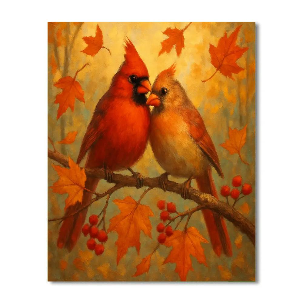 Autumn Cardinals In The Maple Ember Canopy Paint by numbers kits