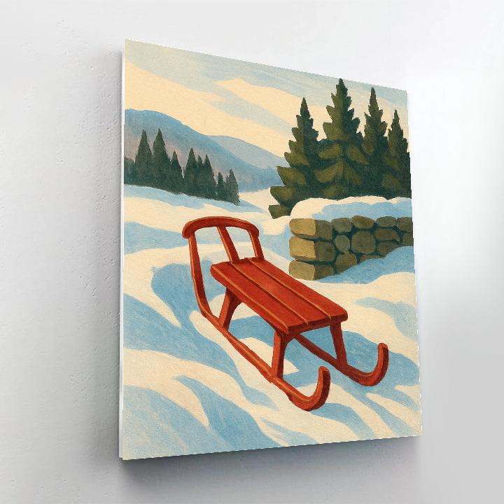 Red Sled By The Snowdrift Stone Wall Painting by numbers kit