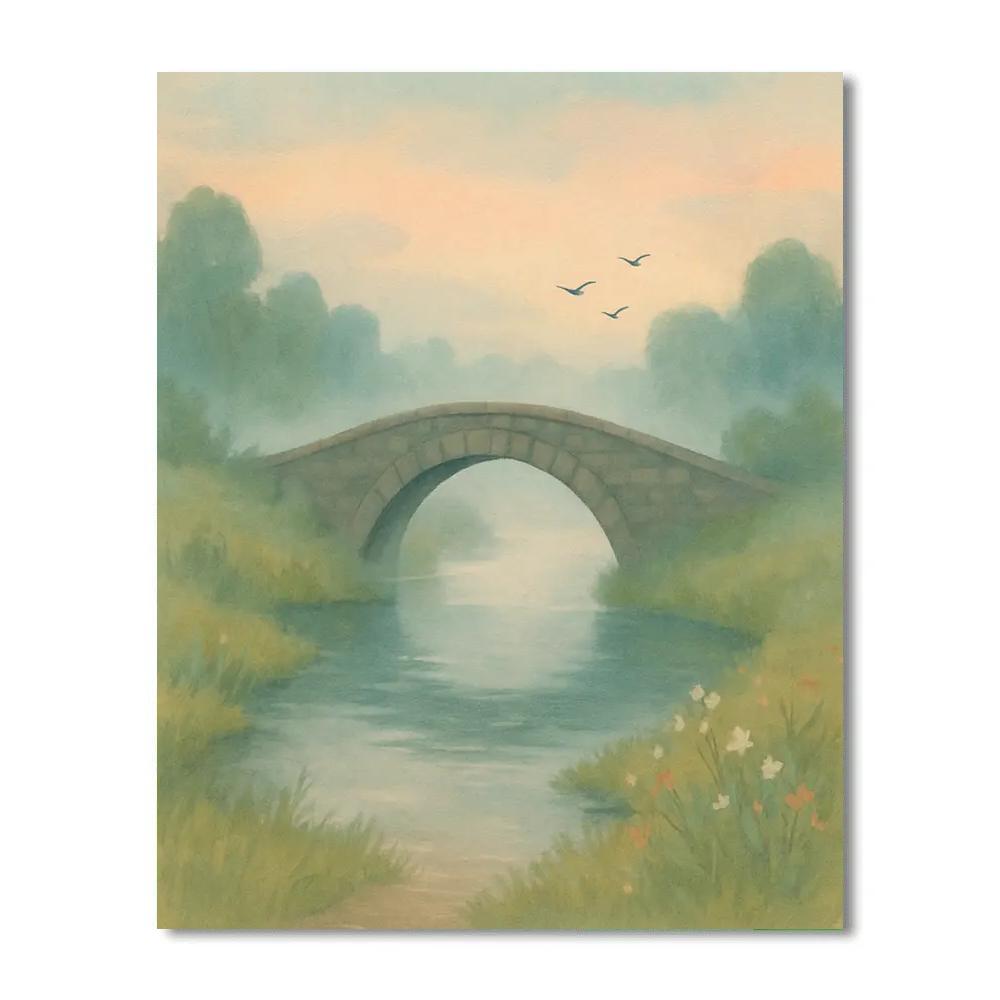Morning Mist At The Stone Bridge Lakelet Painting by numbers kit
