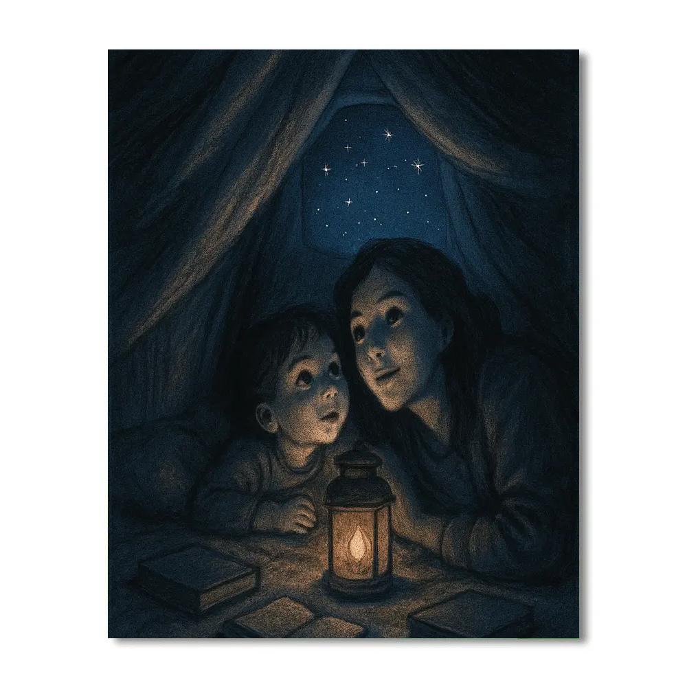 Mother And Child Stargazing Blanket Fort paint by numbers