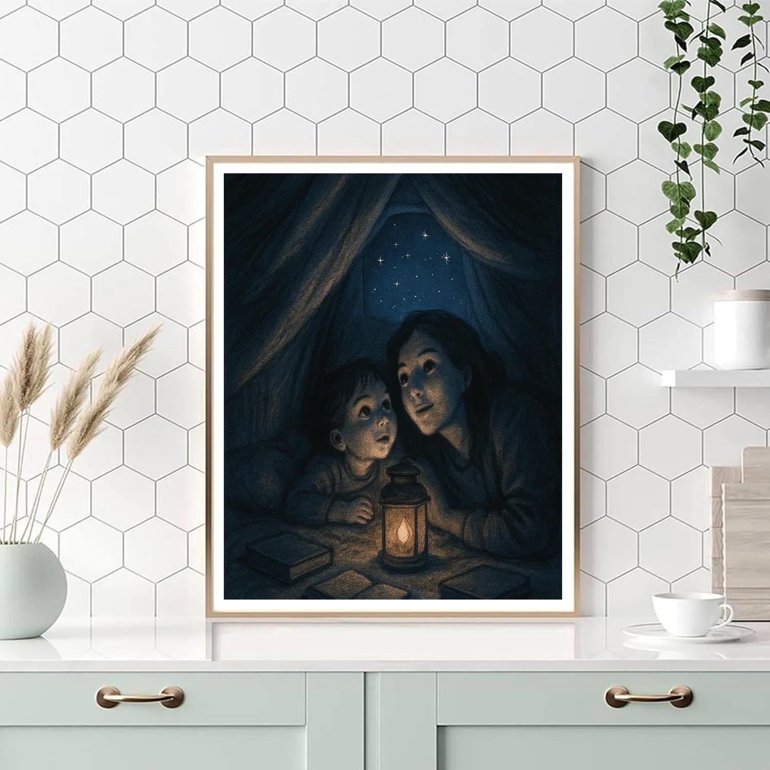Mother And Child Stargazing Blanket Fort paint by numbers