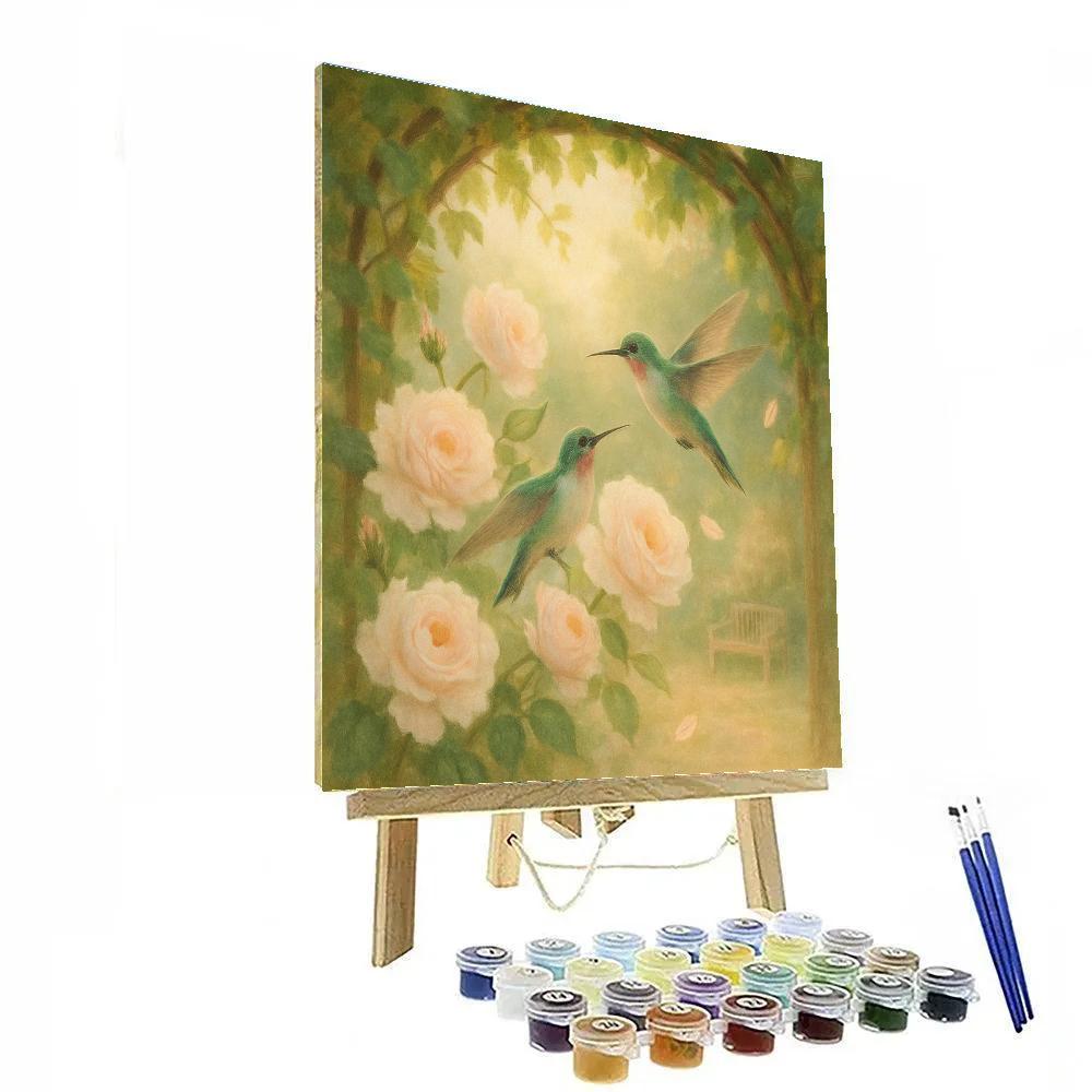 Hummingbirds At The Tea Rose Arbor paint by numbers