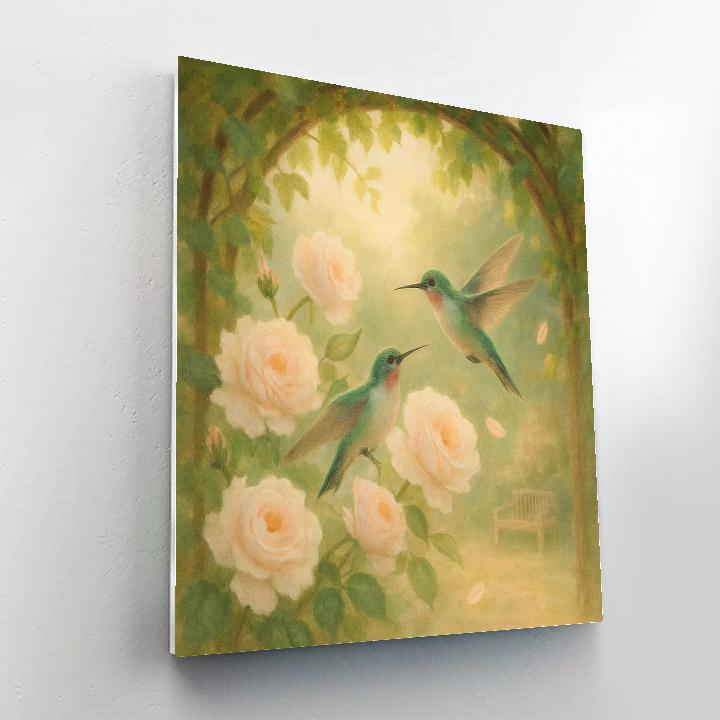 Hummingbirds At The Tea Rose Arbor paint by numbers