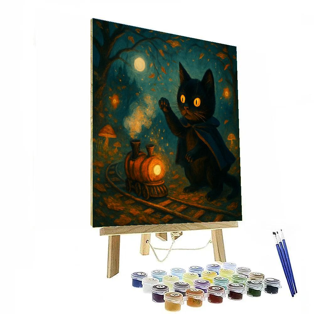 Black Cat Conductor Of The Pumpkin Train Numbered painting kits