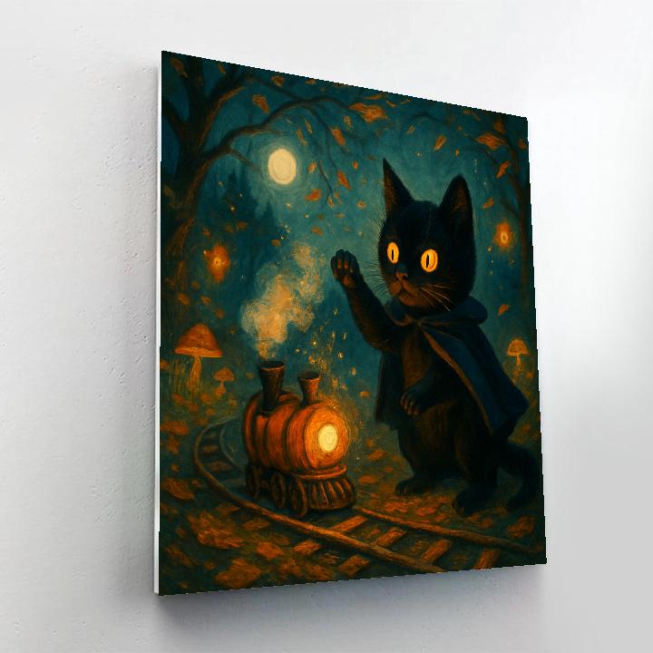 Black Cat Conductor Of The Pumpkin Train Numbered painting kits