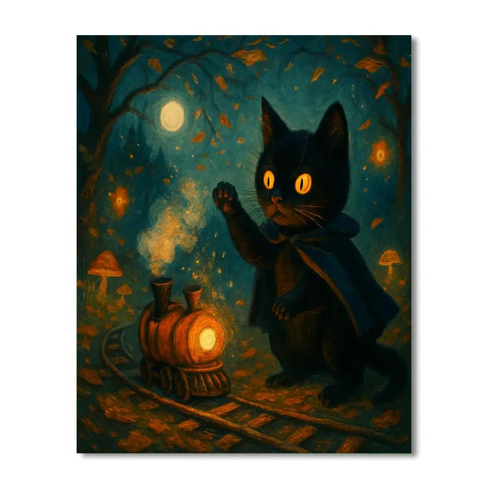 Black Cat Conductor Of The Pumpkin Train Numbered painting kits