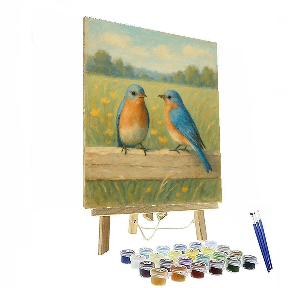 Bluebirds On The Sun Bleached Fence Line Numbered painting kits