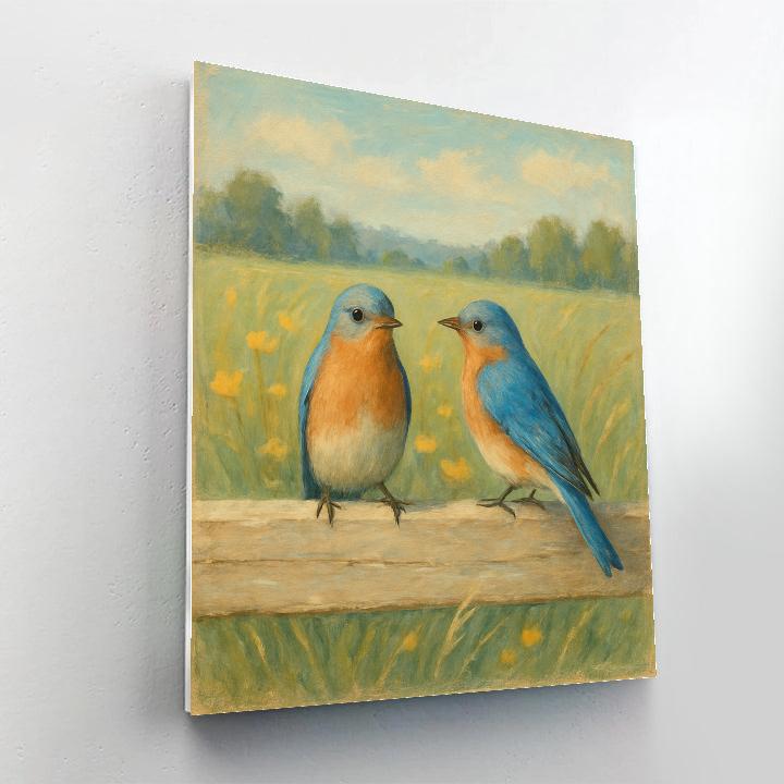 Bluebirds On The Sun Bleached Fence Line Numbered painting kits