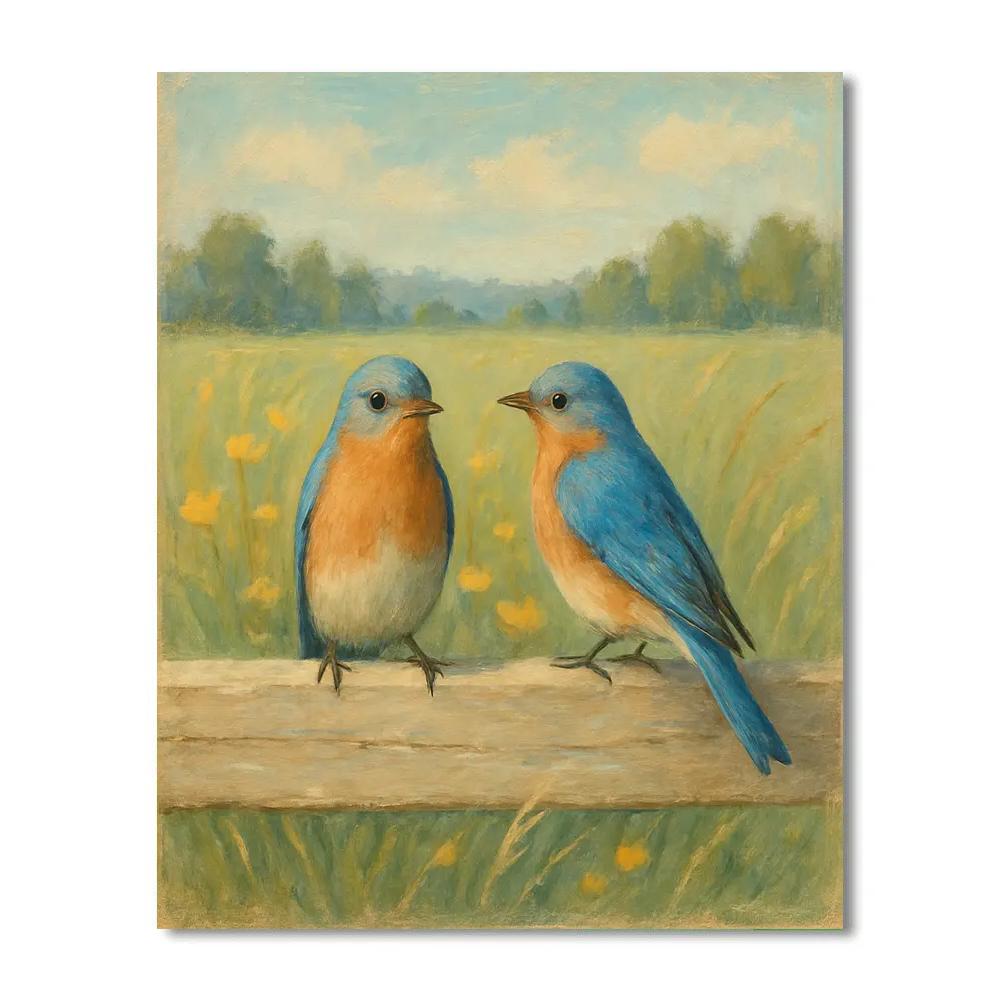 Bluebirds On The Sun Bleached Fence Line Numbered painting kits