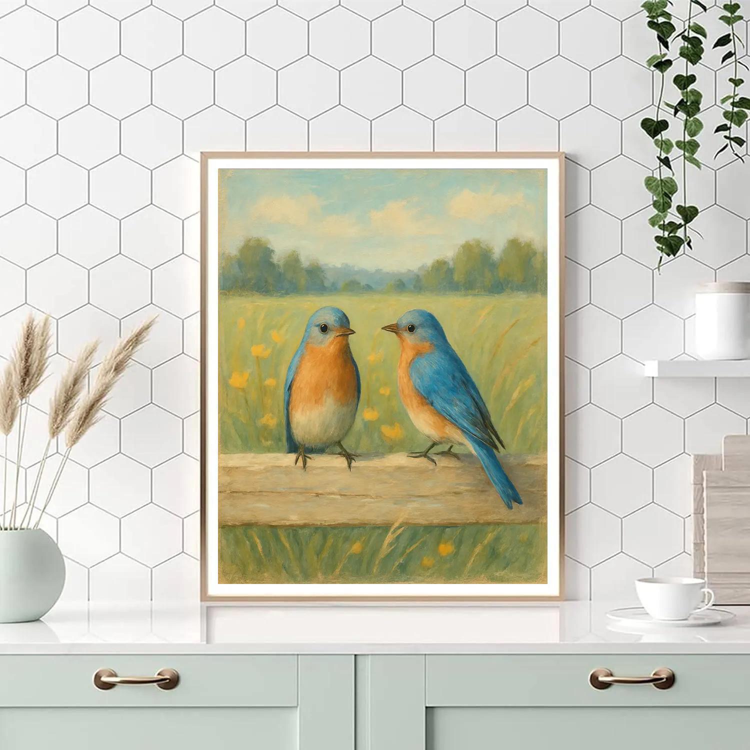 Bluebirds On The Sun Bleached Fence Line Numbered painting kits