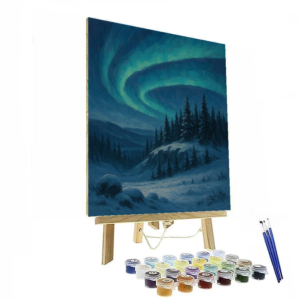Pine Ridge Under Aurora Like Brushstrokes paint by numbers