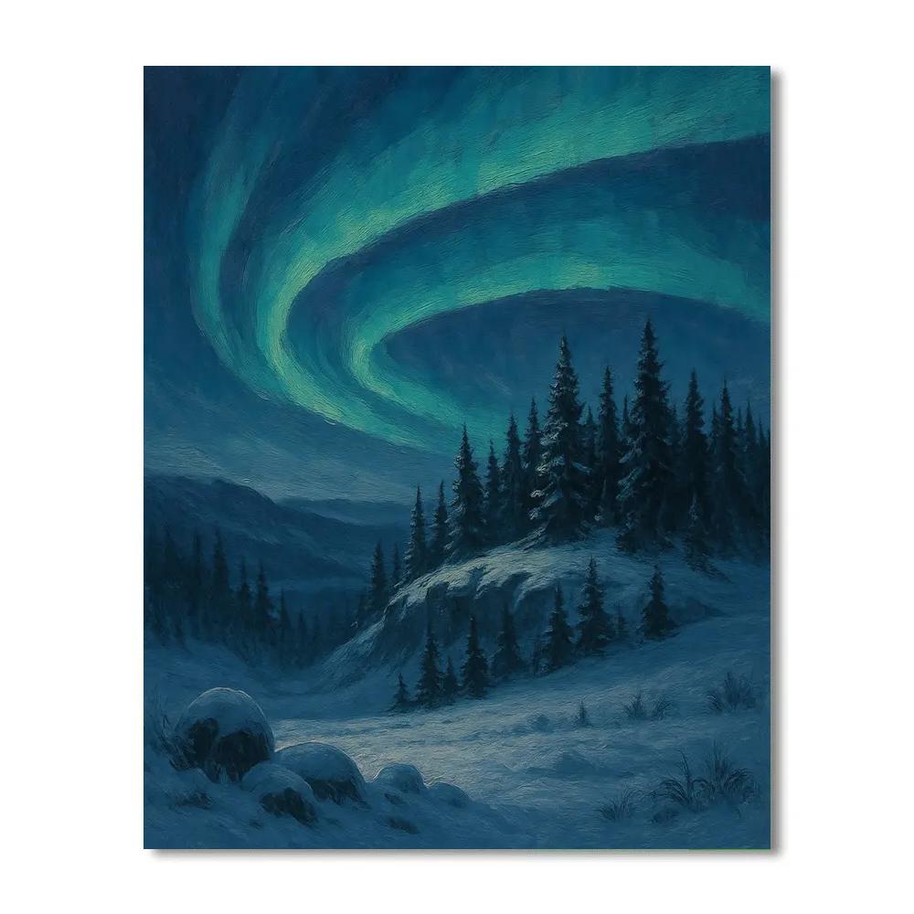 Pine Ridge Under Aurora Like Brushstrokes paint by numbers
