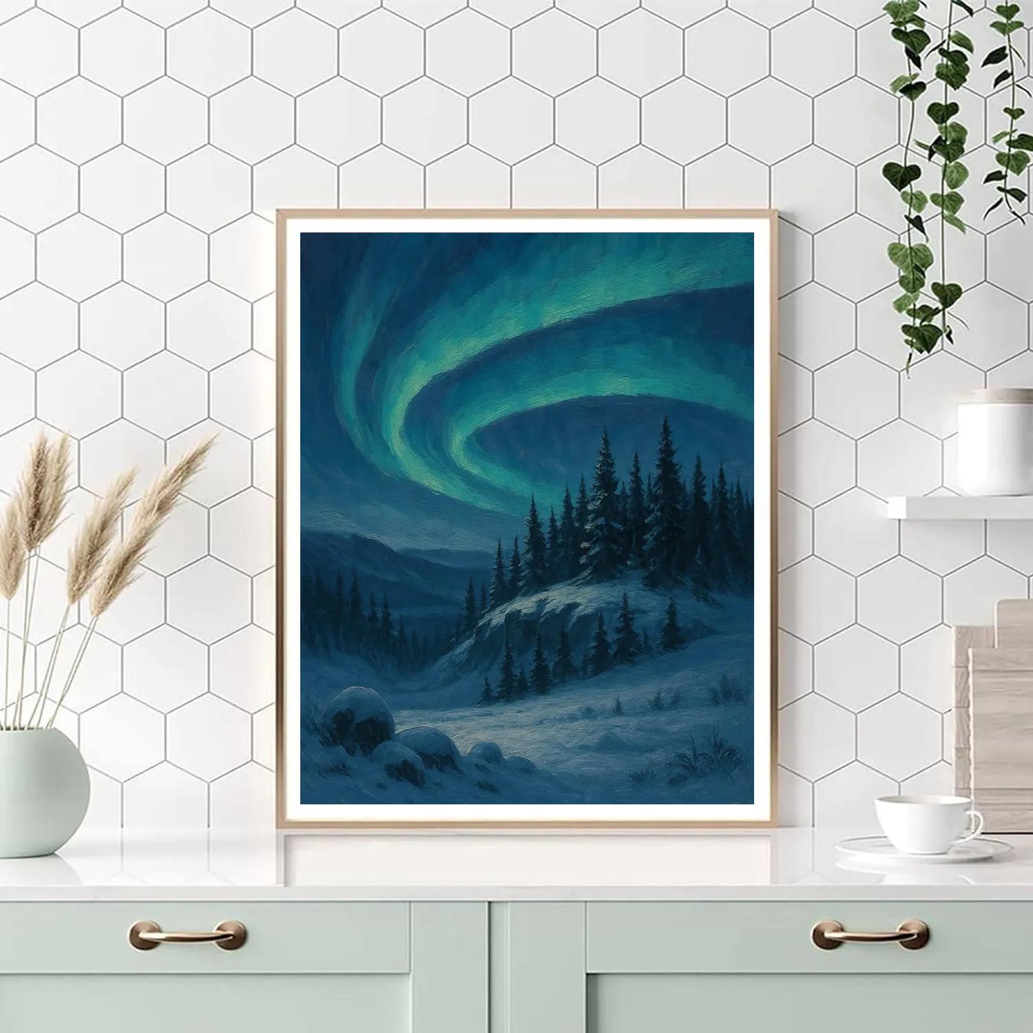 Pine Ridge Under Aurora Like Brushstrokes paint by numbers