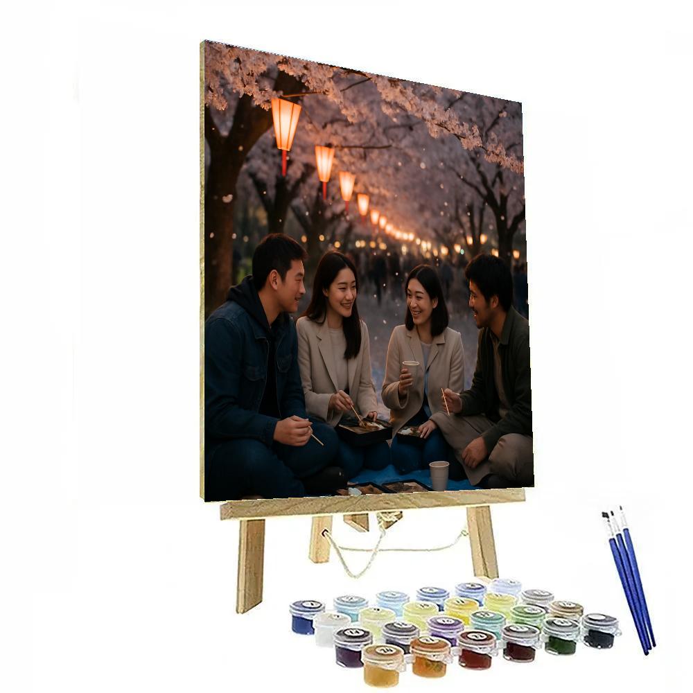Hanami Evening Picnic Ueno Park paint by color