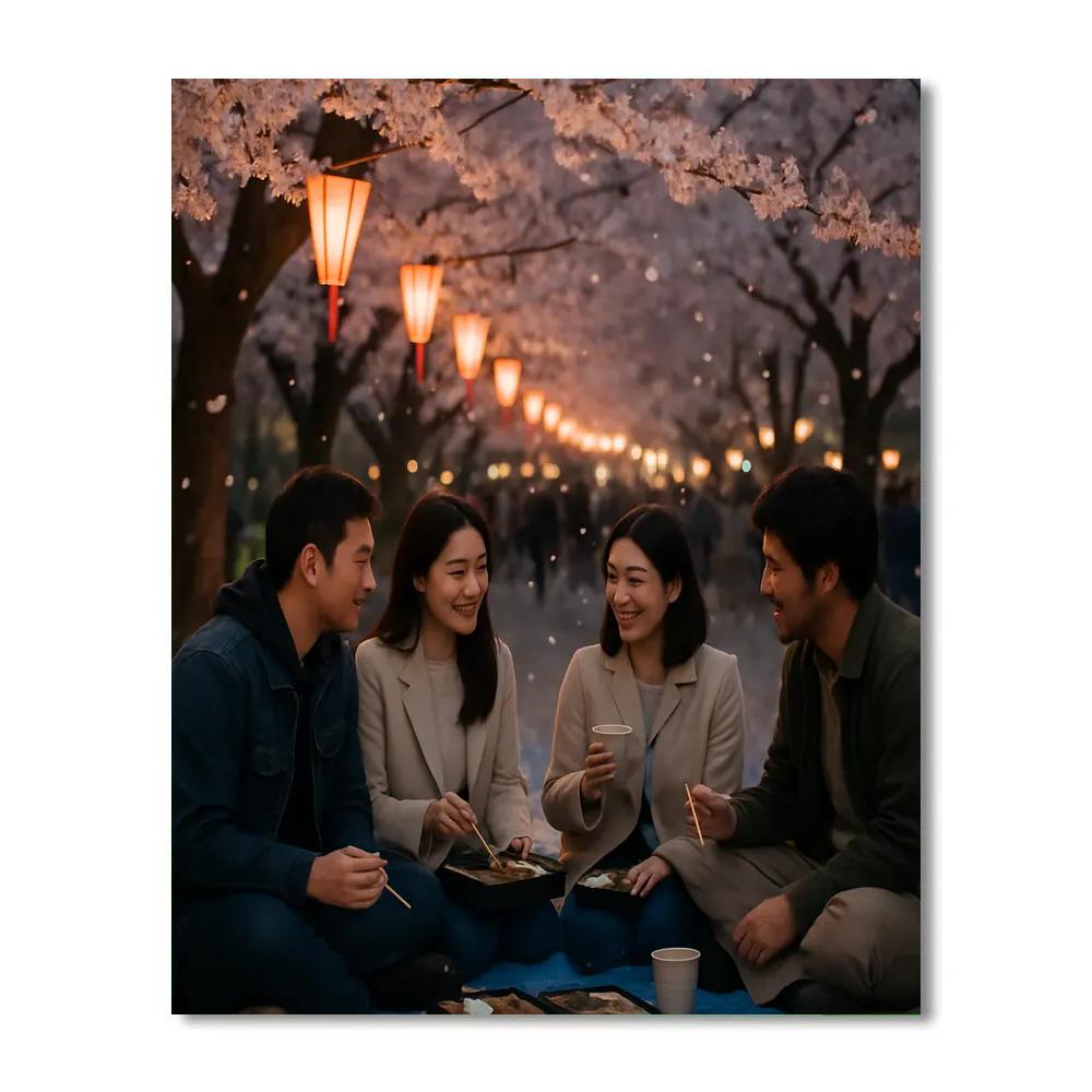 Hanami Evening Picnic Ueno Park paint by color