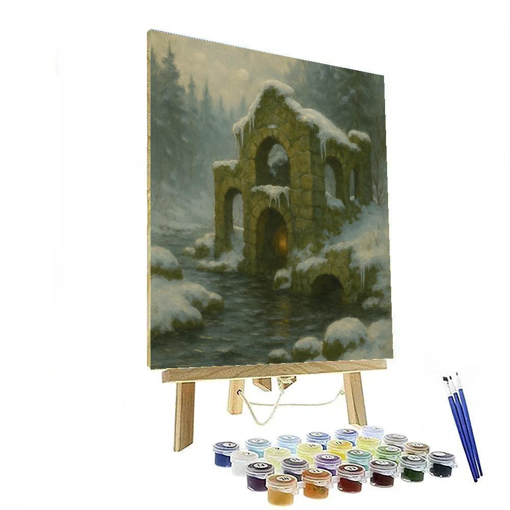 Winter Stream Beside A Mossy Mill Ruin Number painting