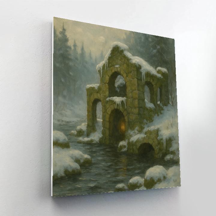 Winter Stream Beside A Mossy Mill Ruin Number painting
