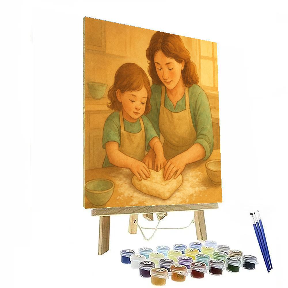 Mother And Child Baking A Heart Loaf paint by numbers