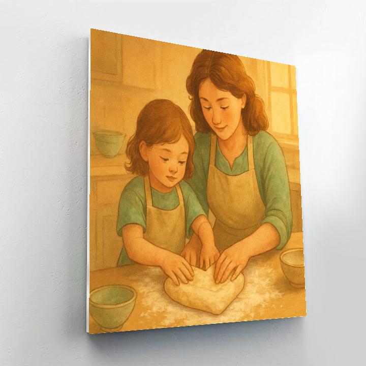 Mother And Child Baking A Heart Loaf paint by numbers