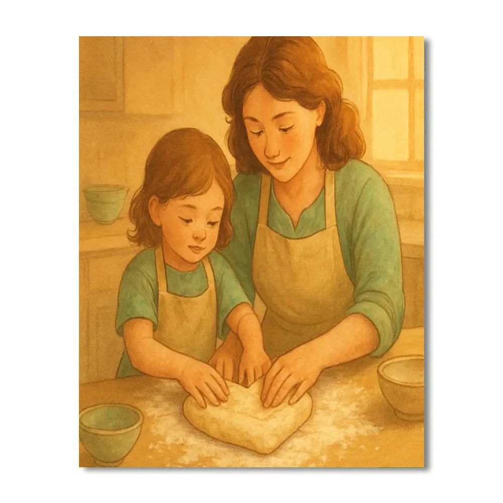 Mother And Child Baking A Heart Loaf paint by numbers