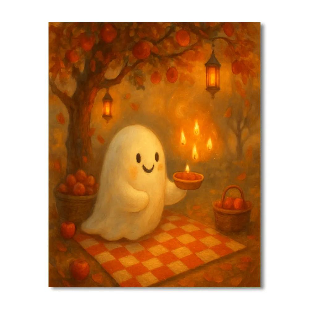 Enchanted Apple Orchard Ghost Picnic paint by numbers