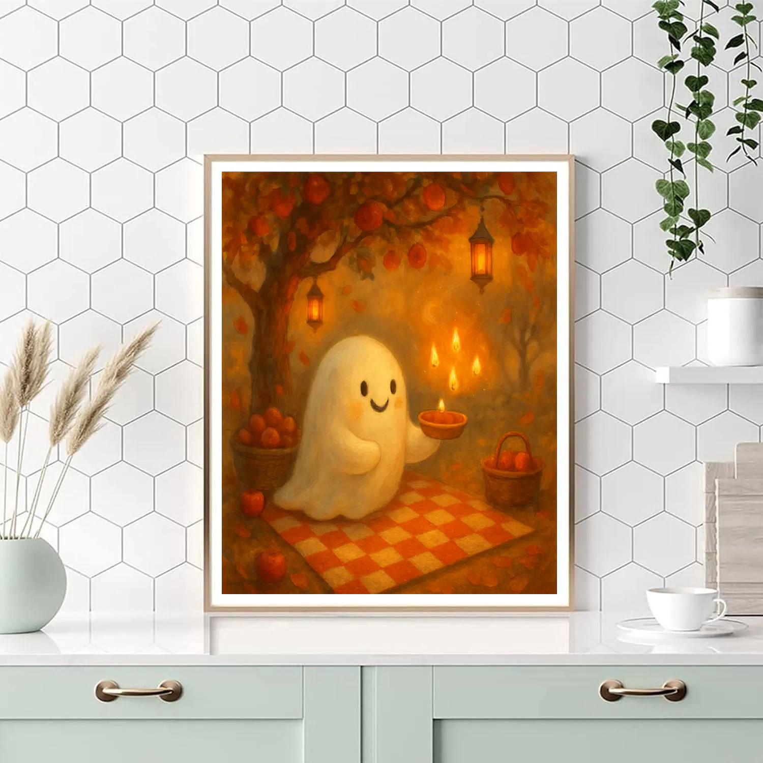 Enchanted Apple Orchard Ghost Picnic paint by numbers