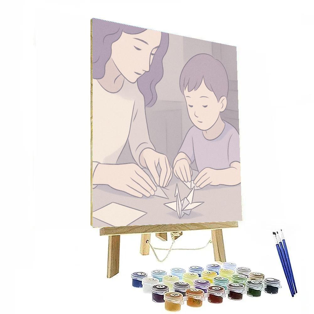 Mother And Child Folding Paper Cranes painting number kit
