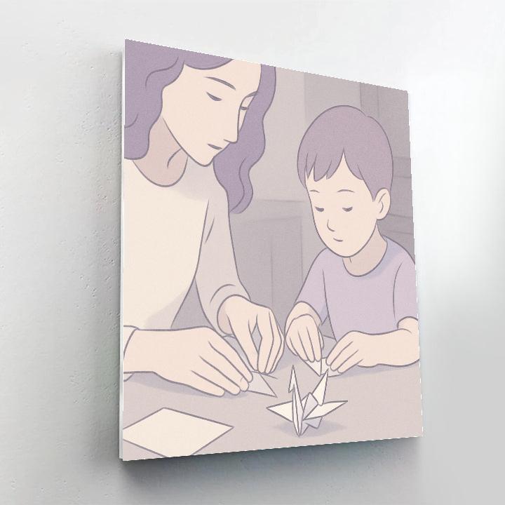 Mother And Child Folding Paper Cranes painting number kit