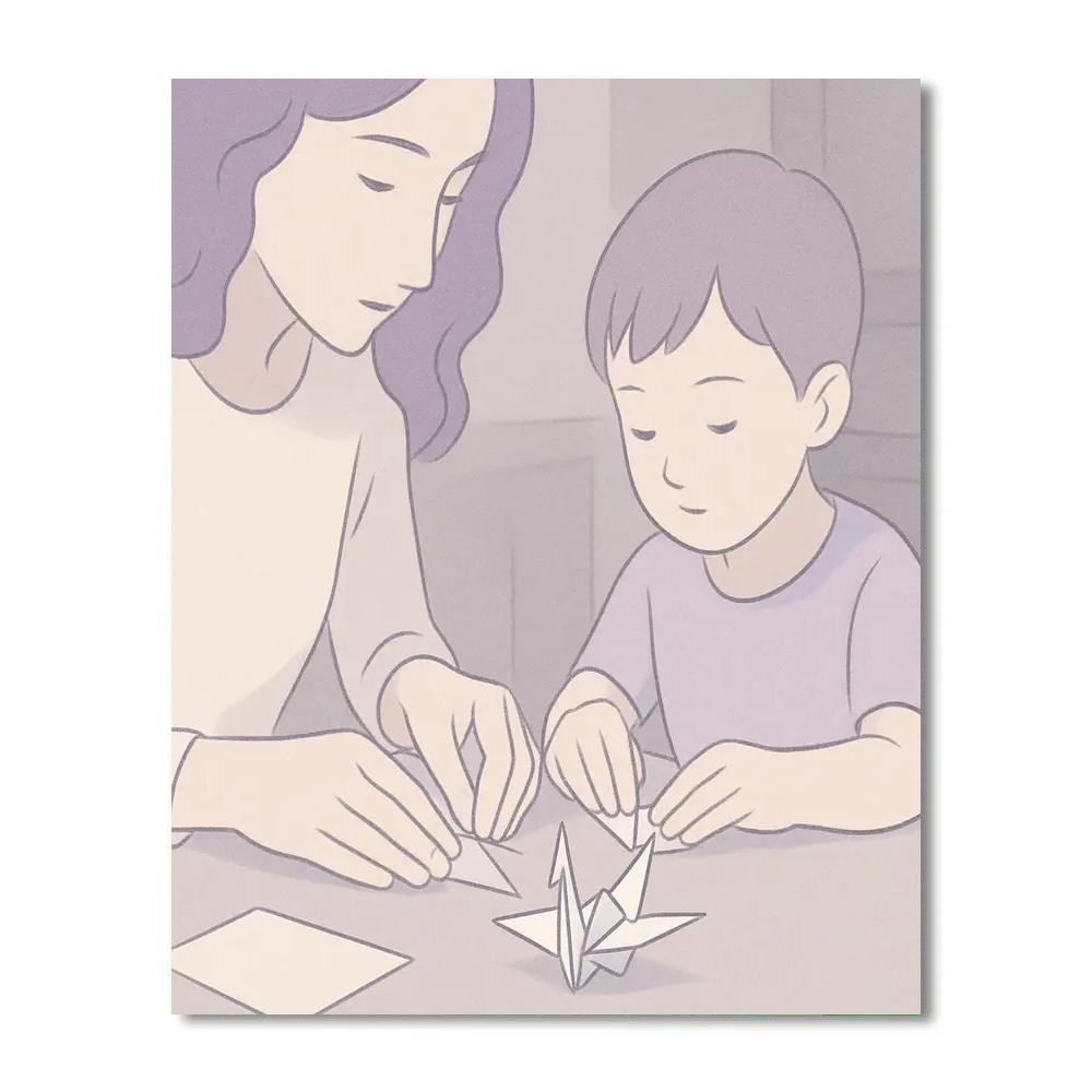 Mother And Child Folding Paper Cranes painting number kit