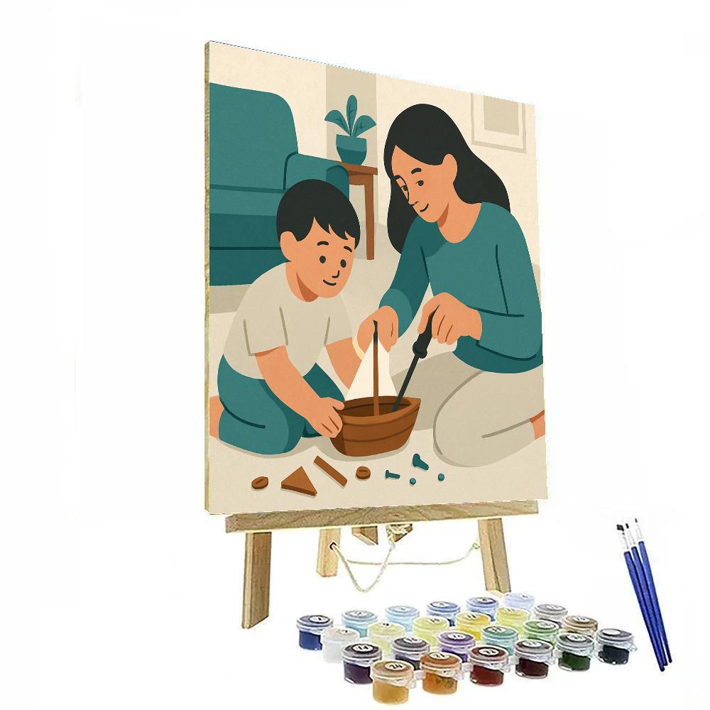 Mother And Child Building A Tiny Boat painting number kit