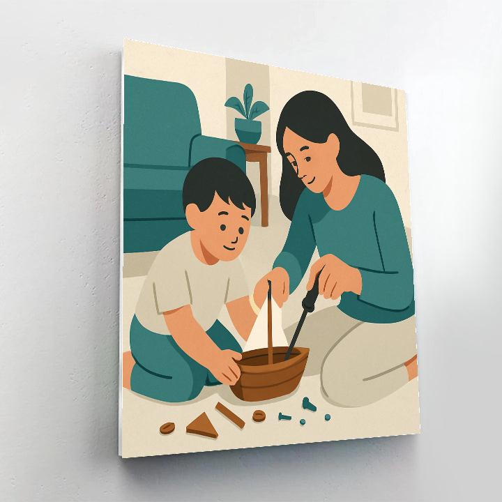 Mother And Child Building A Tiny Boat painting number kit