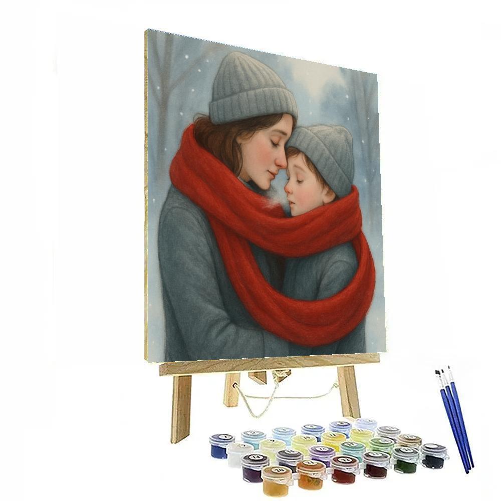 Mother And Child Sharing A Winter Scarf DIY paint by numbers