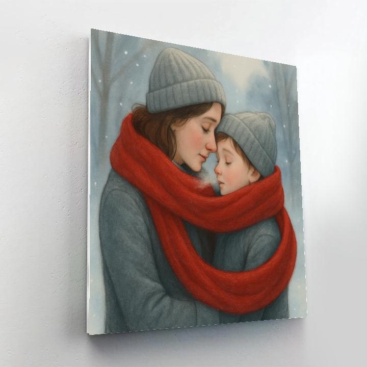 Mother And Child Sharing A Winter Scarf DIY paint by numbers