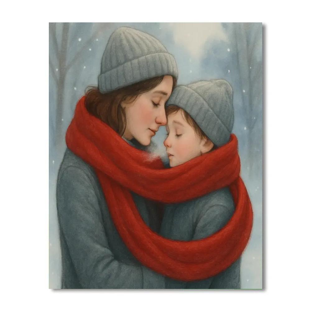 Mother And Child Sharing A Winter Scarf DIY paint by numbers