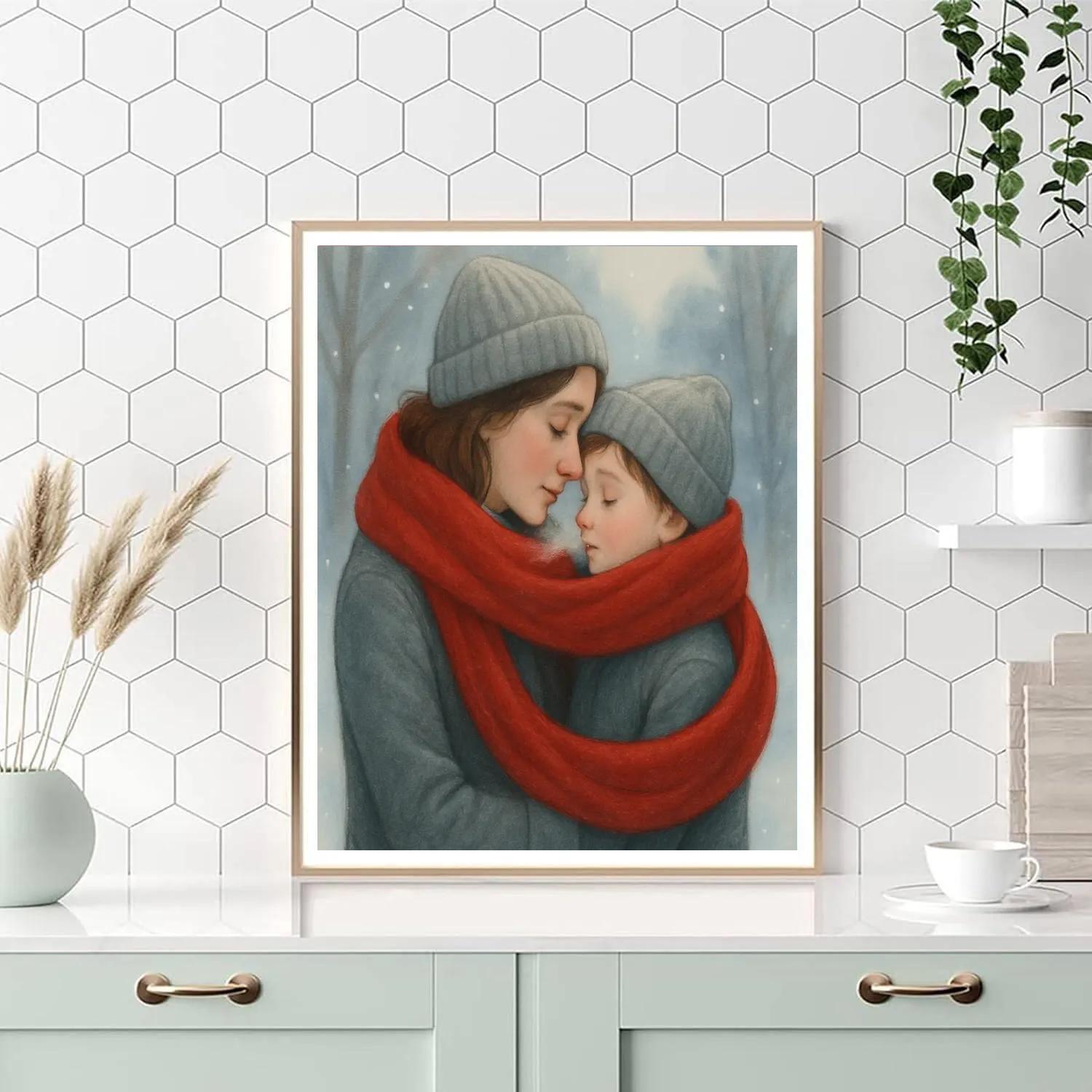 Mother And Child Sharing A Winter Scarf DIY paint by numbers