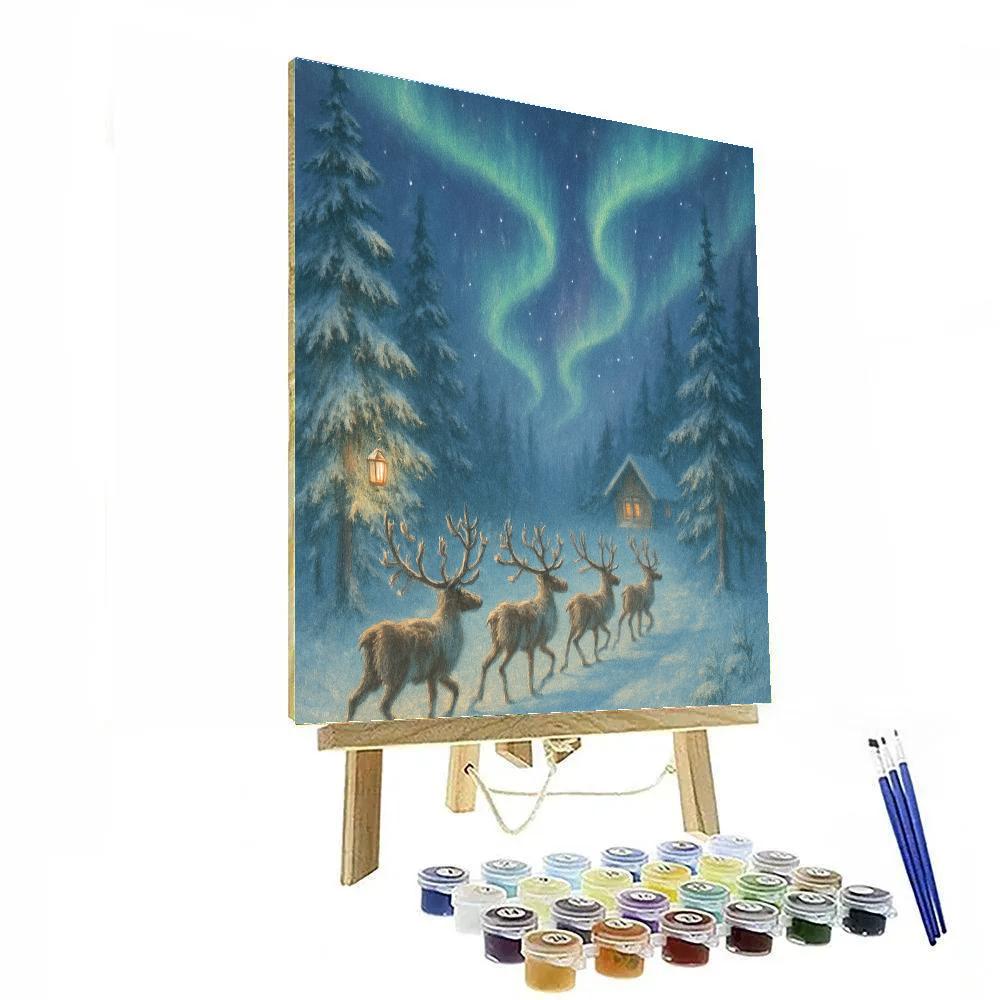Northern Lights Reindeer Parade painting number kit